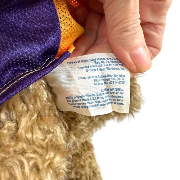 Build A Bear Curly Teddy Bear Brown Paws Vintage Retired Lakers Tank Overall 14" - Picture 12 of 15